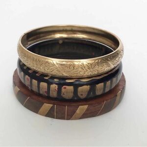 Vintage Set of Three Gold and Brown Bangles